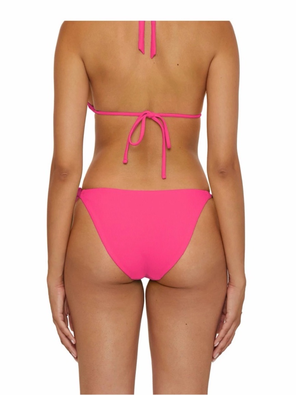 BECCA Neon Hot Pink Crochet-Trim Triangle Bikini -top and bottom - Picture 3 of 3